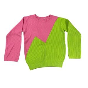 Lime Green and Hot Pink Combo Mismatched Sweater M No Tags